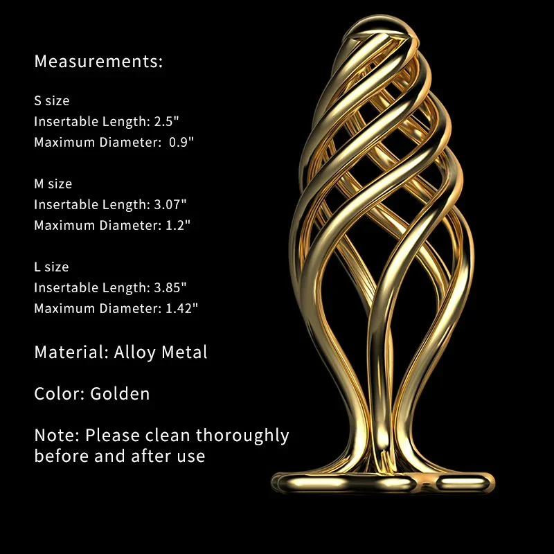 Electroplating Golden Hollow Out Spiral Metal Anal Plug Stimulus for Game Sex Toy