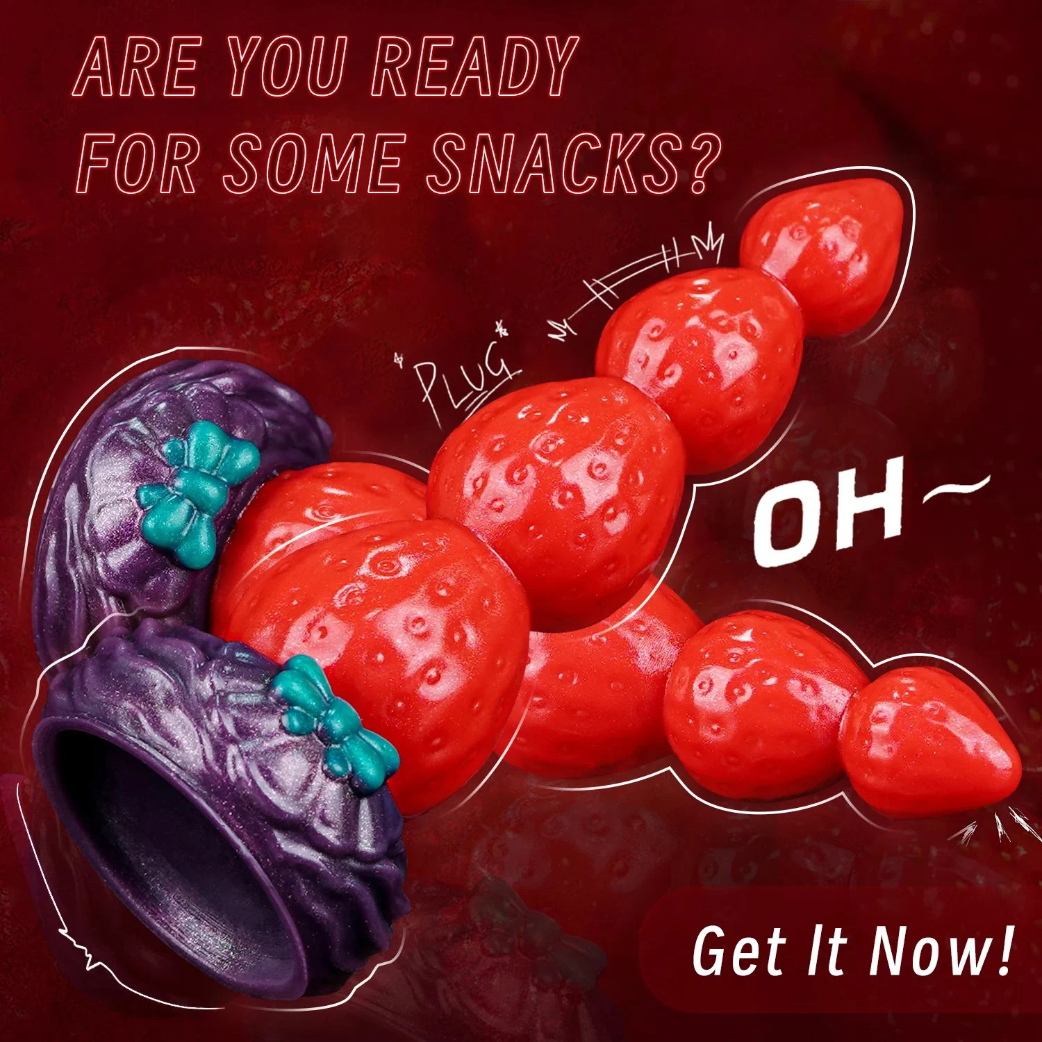 Fantasy Strawberry Knot Dildo with Suction Cup Silicone Monster Cute Butt Plug 4 Knots Christmas Anal Sex Toys