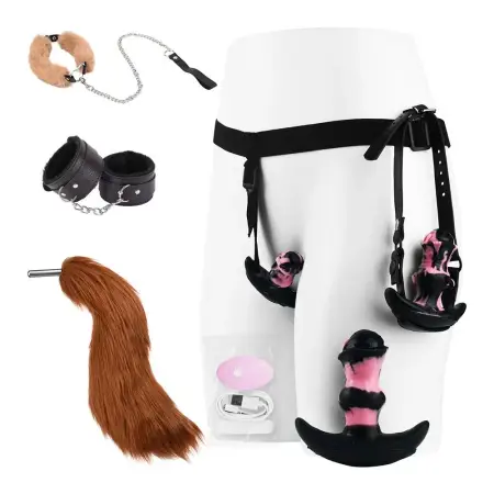 Fetish Multi-Purpose Butt Plug Dildo Unisex Sex Toy Anal Vibration Stimulation Gay Butt Plug Wearable Plush Tail Sex Toy Set