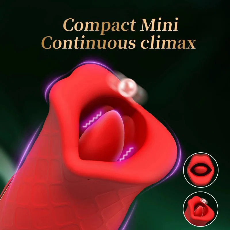10-Speed Silicone Vibrator with 10 Modes Bite Mouth Licking Tongue Female Clit Nipple G-Spot Anal Stimulator