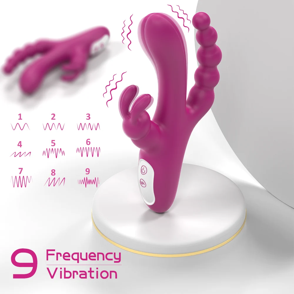 Medical Silicone+ABS 9-frequency Vibration G-spot and Anus Stimulus Rabbit Vibrators
