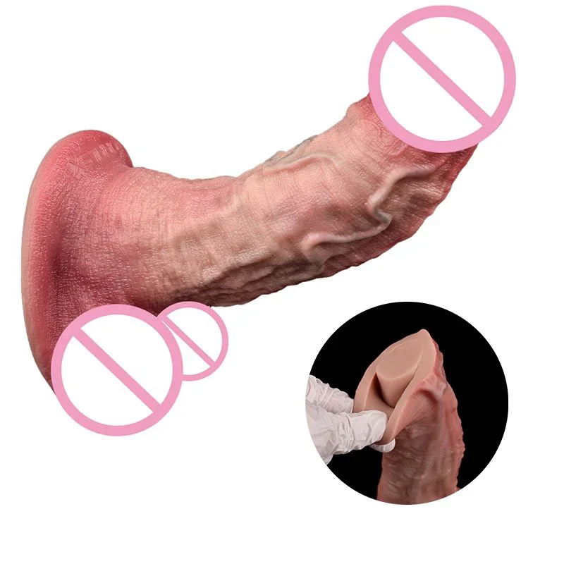 3D Precision Modeling Double-layer Technology Simulation Male Dildo Comes with Suction Cup Suitable for Female Sex Toys