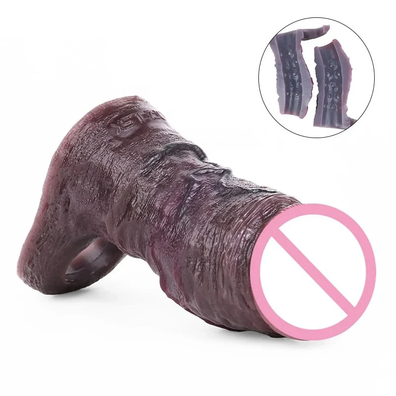 4 Sizes for Men's Penis Sleeves Effectively Enhance and Prolong Medical-grade Silicone Opening Design Obsidian Black