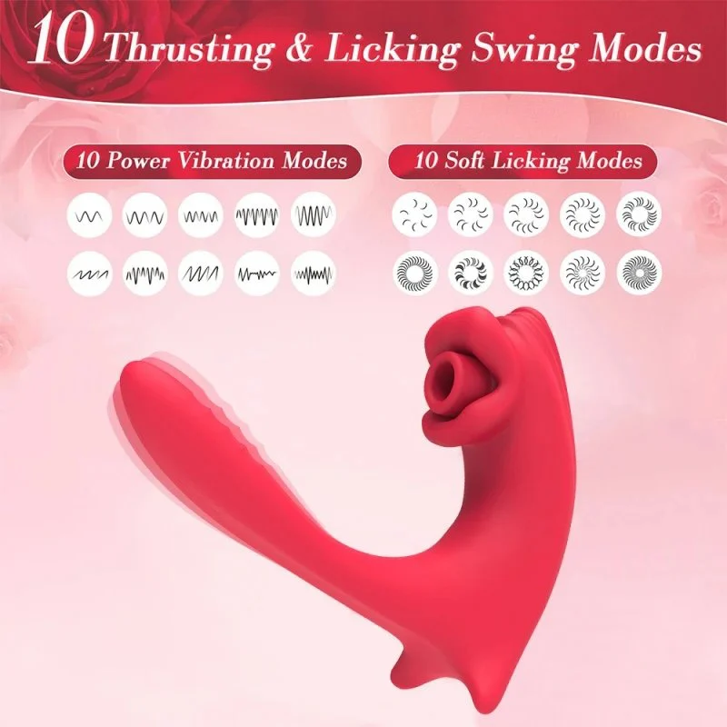 10 Frequency Silicone USB Sucking Vibrator with Thrusting Anal Stimulator