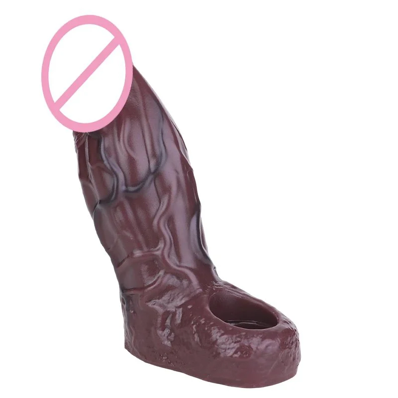 Closed Brown Thick Penis Sleeve With Anti-drop Silicone Dildo Extender Sex Toys for Couples Adult Men