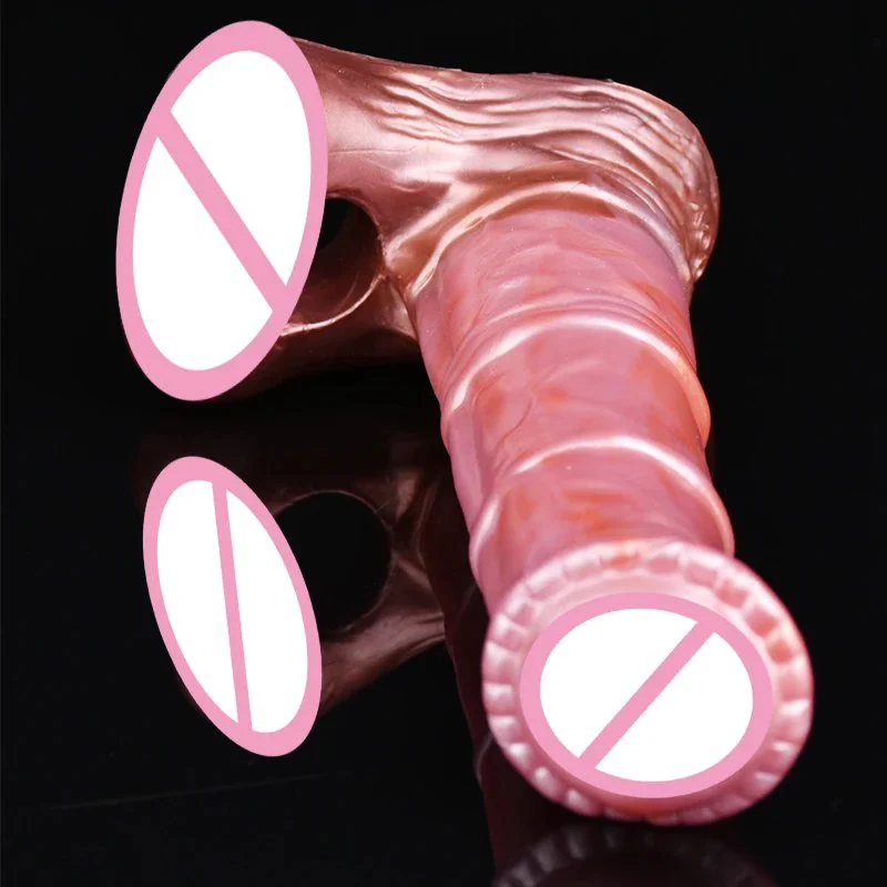 7.87 Inch New Arrival Huge Artificial Animal Horse Sleeve Liquid Platinum Silicone Wearable Penis Dildo for Men
