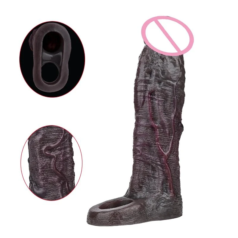 9.06in Silicone Male Penis Extender Realistic Texture and Touch Experience Intense Sensation Easy to Wear Adult Toy for Couples