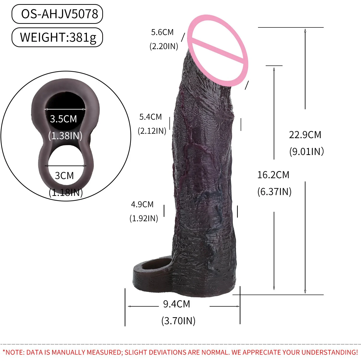 XL Realistic Vibrating Penis Cock Sleeve G-Spot Stimulator Hollow Dildo Ejaculation Delay Adult Sex Toy for Men