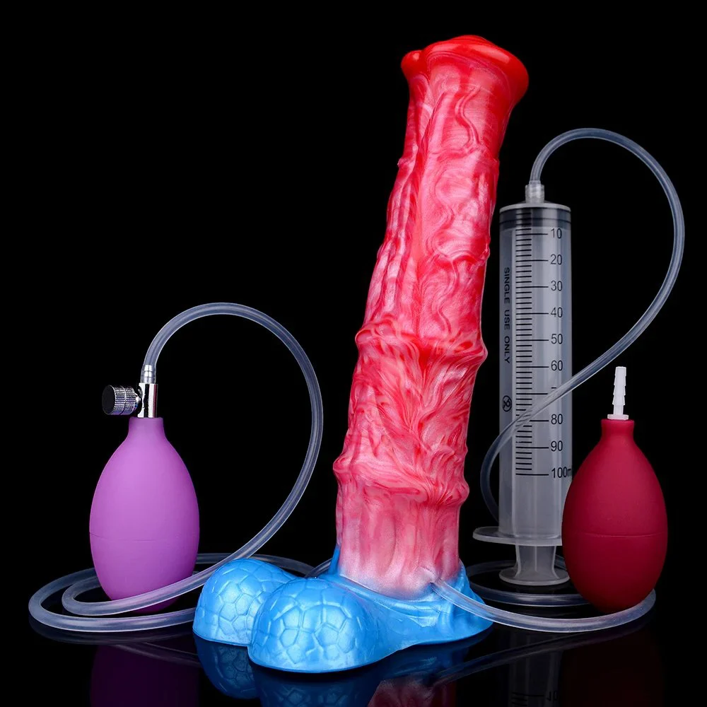 9.6 Inch Silicone Fantasy Orgasm Squirting Horse Dildo Butt Plug Inflatable Ejaculation Adult Game for Pleasure