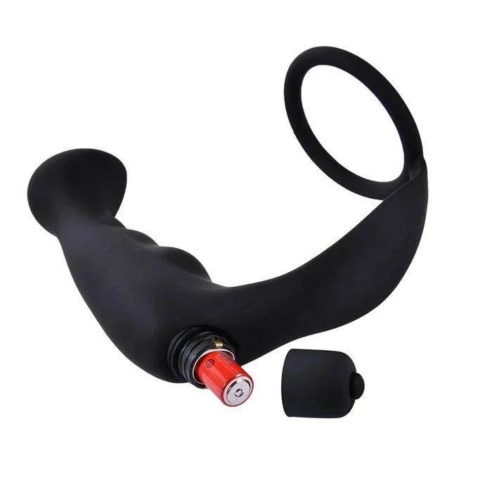 10-Speed Vibrating Prostate Massager with Penis Ring Silicone Anal Plug Sex Toys Metal Vibrator