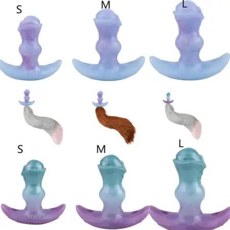 Adult Silicone Butt Plug Large Butt Plug Anal Plug Thick Dildo with Anchor Base Design Anal Sex Trainer Sets with Plush Tail