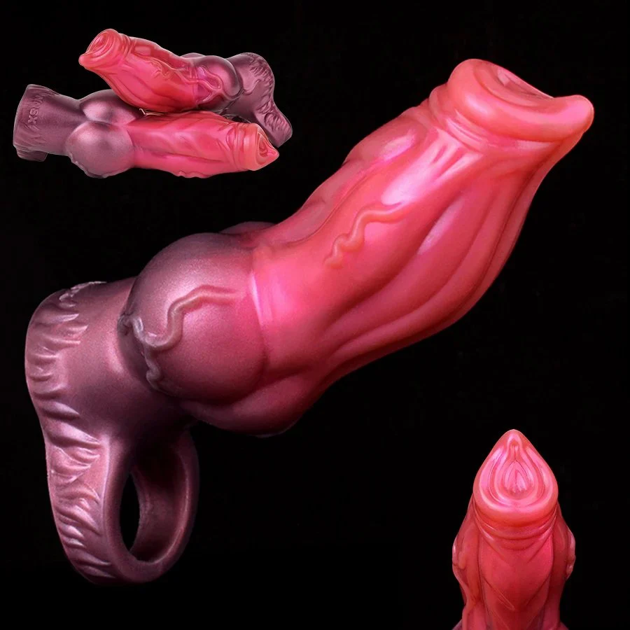 18cm Silicone Enlarge Penis Enlargement Sleeve Extender Cock Ring Anal Sex Toys with Knot for Men Dildos Delay Ejaculation