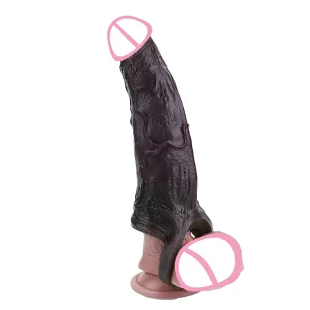 Black Vibrating Penis Enlargement Sleeve Supplier Adult Sex Toys10 Speed Vibration Male Dick Extend
