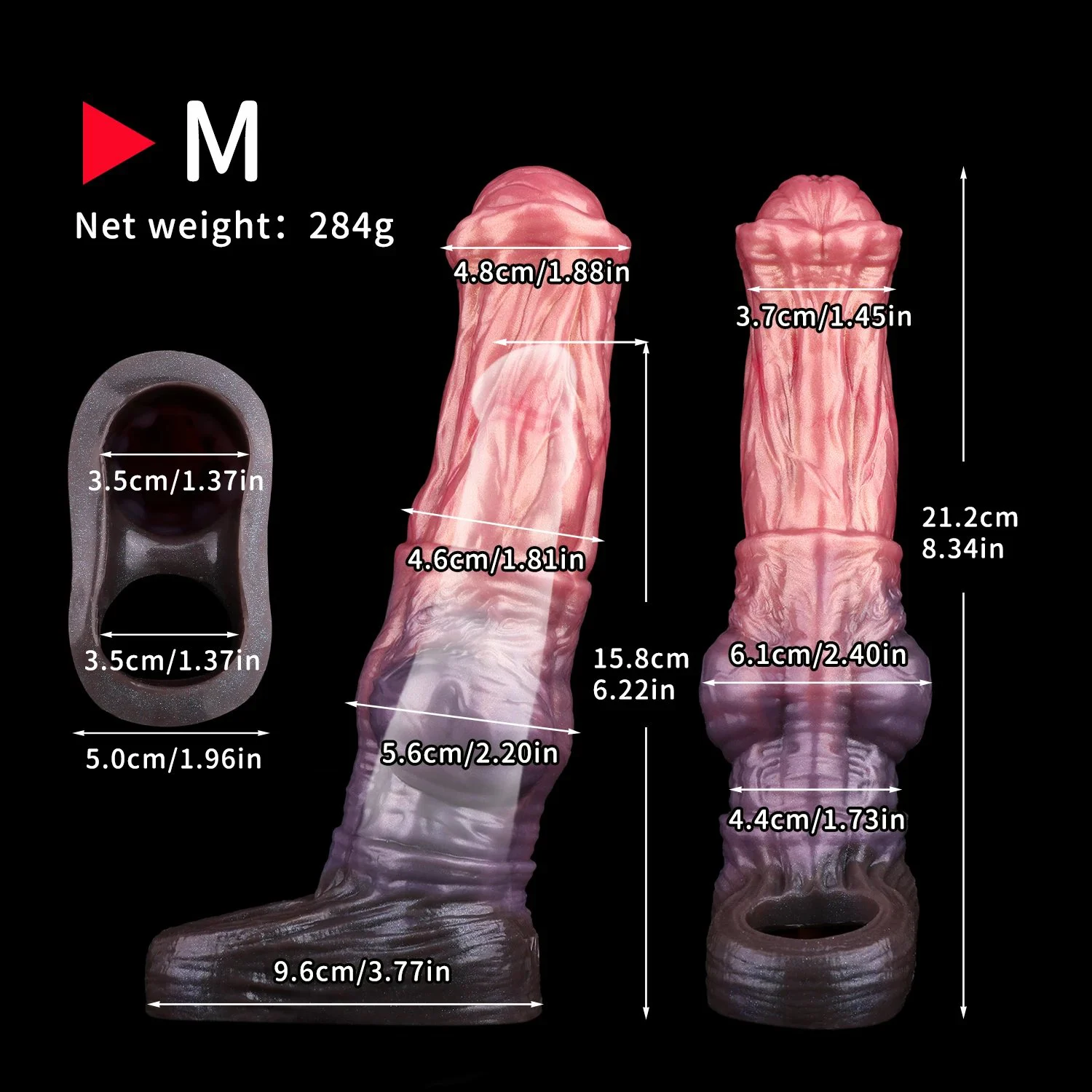 10inch Realistic Horse Penis Sleeve Extender Cock Sleeve,Monster Penis Sleeve Extender 3 Size Silicone Reusable Horse Dildo