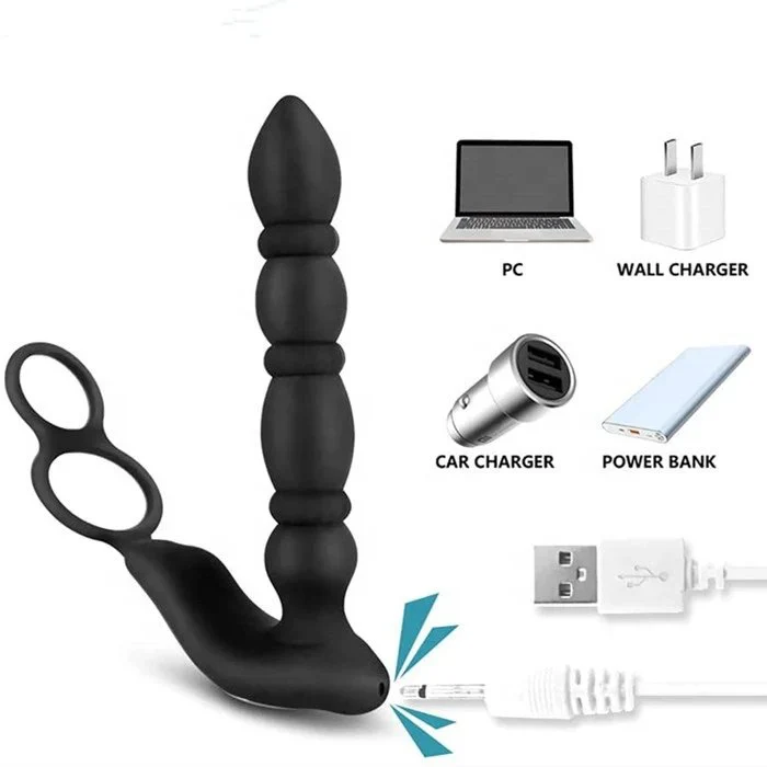 3-in-1 Male Sex Toys Remote Control 10-Frequency Vibrating Anal Plug Dual Cock Ring with Prostate Massage Feature Made Silicone
