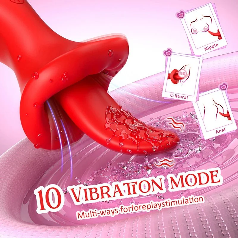 10-Speed Realistic Tongue Licking Rose Vibrators Sex Toys