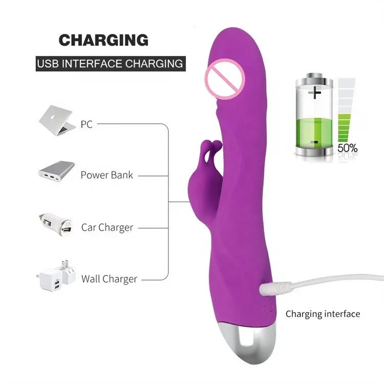 10 Speed USB Double Motor Clitoral Stimulator AV Realistic Dildo Rabbit Vibrator Sex Toys for Women