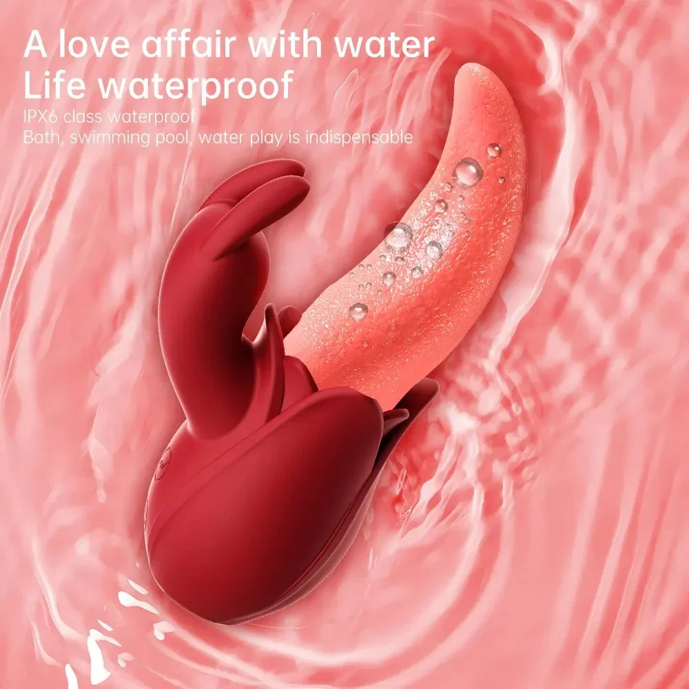 2 in 1 Tongue Licking Sucking Rabbit Vibrator Dildo Clitoris Licking Vibrator Thrusting Adult Toys for Women