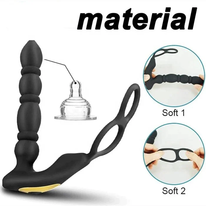 3-in-1 Male Sex Toys Remote Control 10-Frequency Vibrating Anal Plug Dual Cock Ring with Prostate Massage Feature Made Silicone