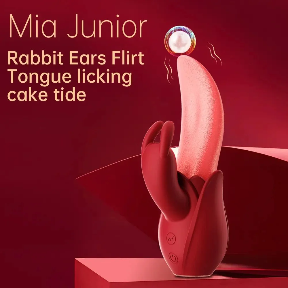 2 in 1 Tongue Licking Sucking Rabbit Vibrator Dildo Clitoris Licking Vibrator Thrusting Adult Toys for Women