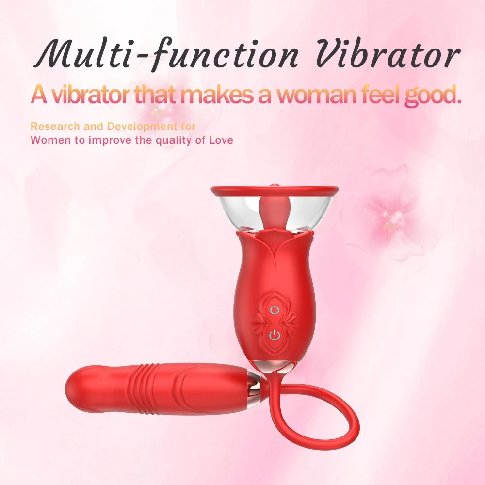 2 in 1 Silicone Red Rose Sucking Vibrator Sex Toy With Tongue for Women Couple