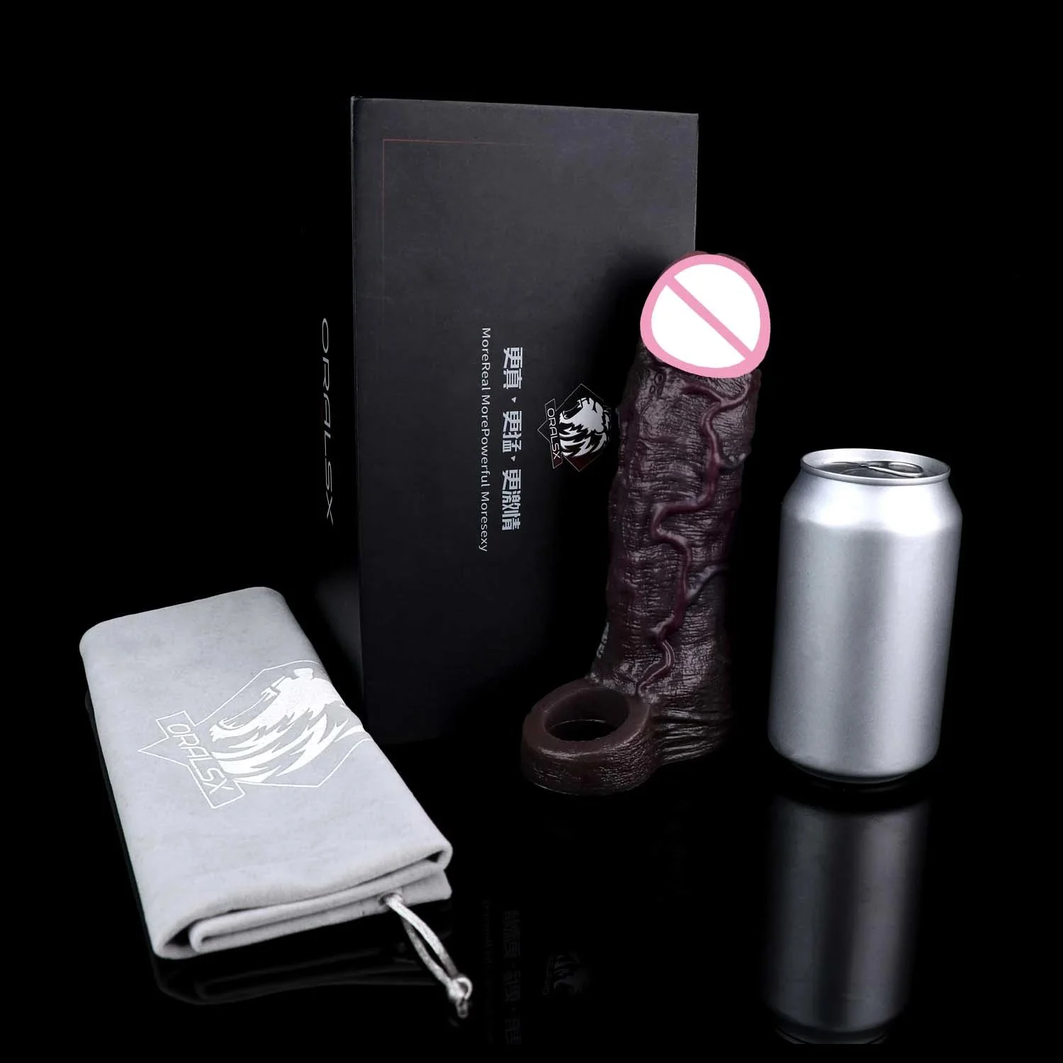 Distribution Lifelike Black Penis Sleeve With Vibration Function Flexible Male Cock Extender Couples Sex Toys
