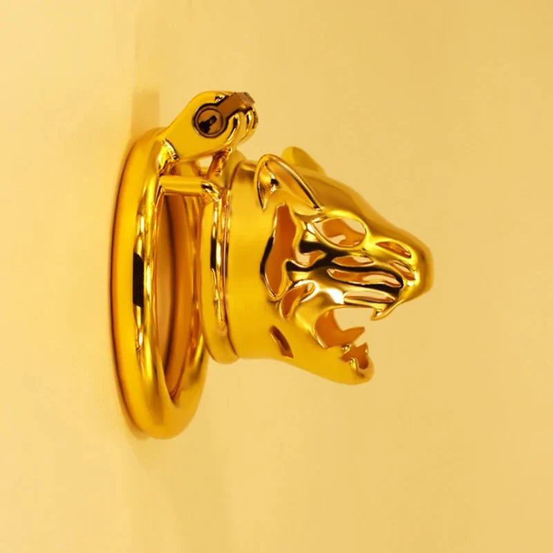 36 Gold Tiger Head Steel Male Chastity Device Male Bondage Alternative Toys Passionate Toys Chastity Lock for Men