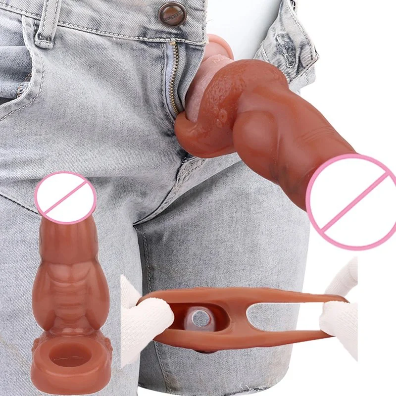 Big Wolf Knot Penis Sleeve Silicone Penis Enlarger Sleeve with Cock Ring,Realistic Penis Extension Sleeve Fantasy Sheath