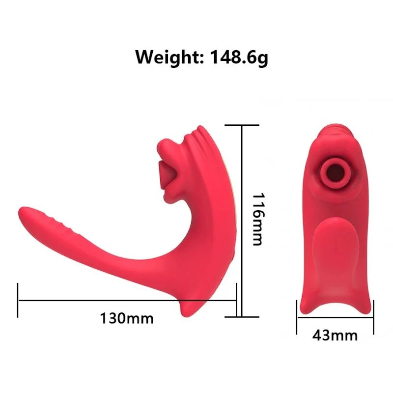 10 Frequency Silicone USB Sucking Vibrator with Thrusting Anal Stimulator