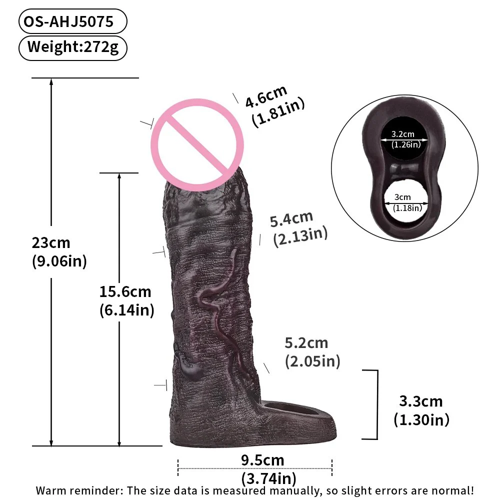 9.06in Silicone Male Penis Extender Realistic Texture and Touch Experience Intense Sensation Easy to Wear Adult Toy for Couples