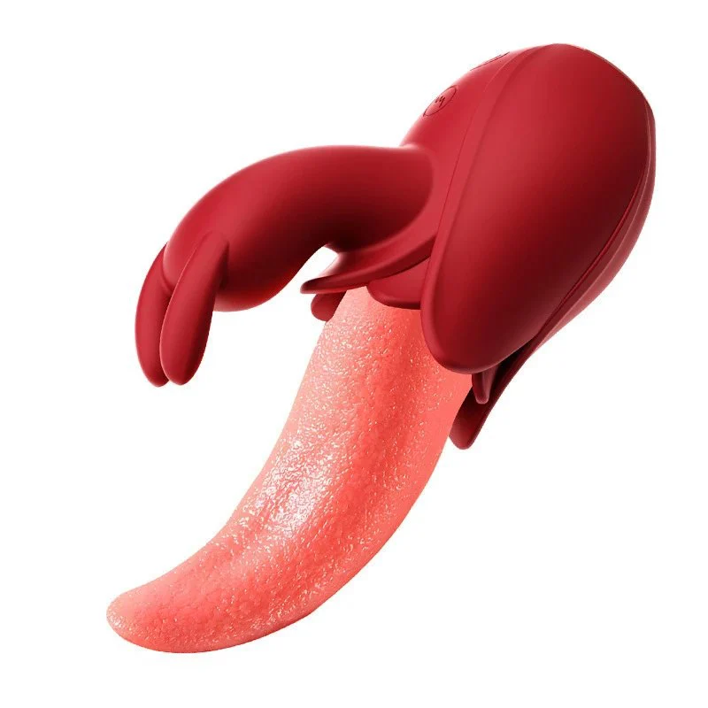 2 in 1 Tongue Licking Sucking Rabbit Vibrator Dildo Clitoris Licking Vibrator Thrusting Adult Toys for Women