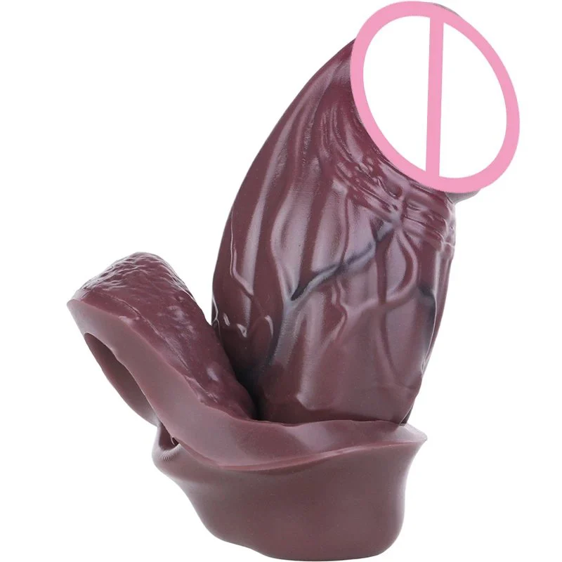 Closed Brown Thick Penis Sleeve With Anti-drop Silicone Dildo Extender Sex Toys for Couples Adult Men