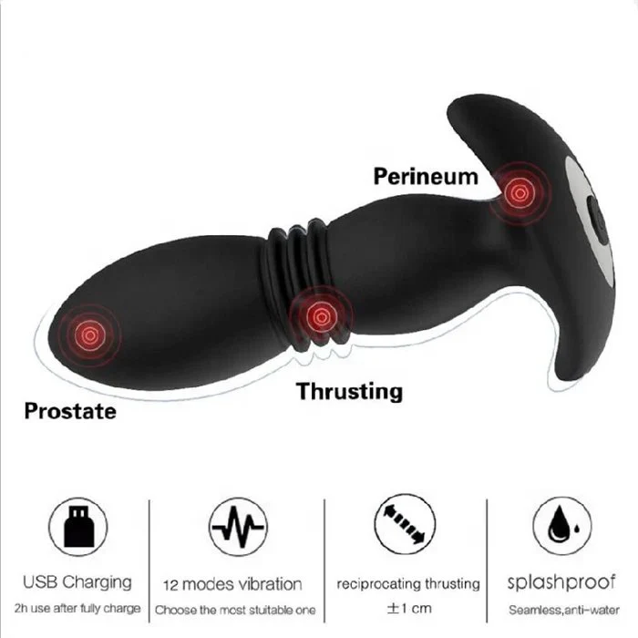 12-Frequency Thrusting Anal Vibrator for Men & Women Silicone Butt Plug for Prostate Massage