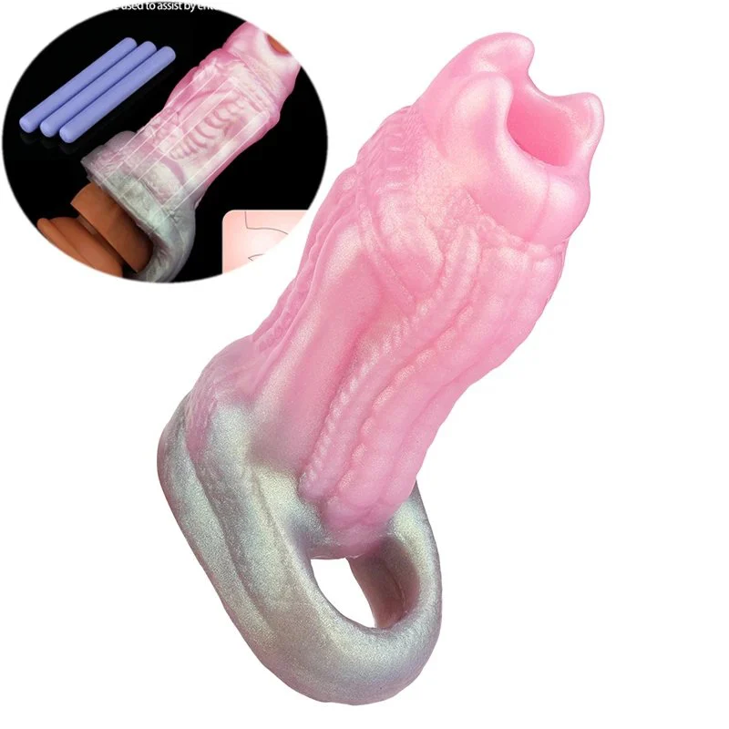 Dragon Penis Sheath With Anti off Ring Liquid Silicone Cock Cover With 3 Assist Bracket for Men Penis Enlarge Sex Toy