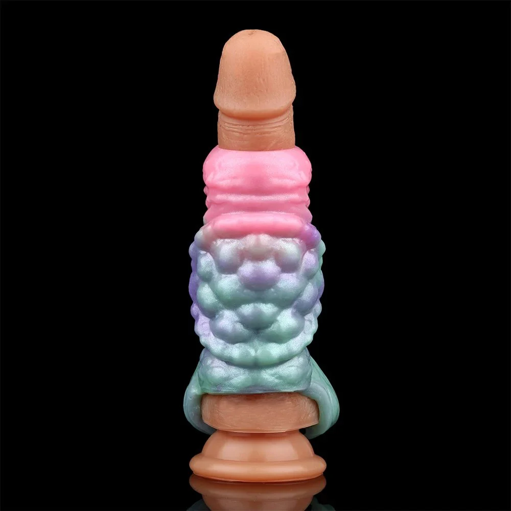 Galactic Charm Open Soft Silicone Penis Enlargement Sleeve Fantasy Monster Dildo Male Penis Extender Sex Toy