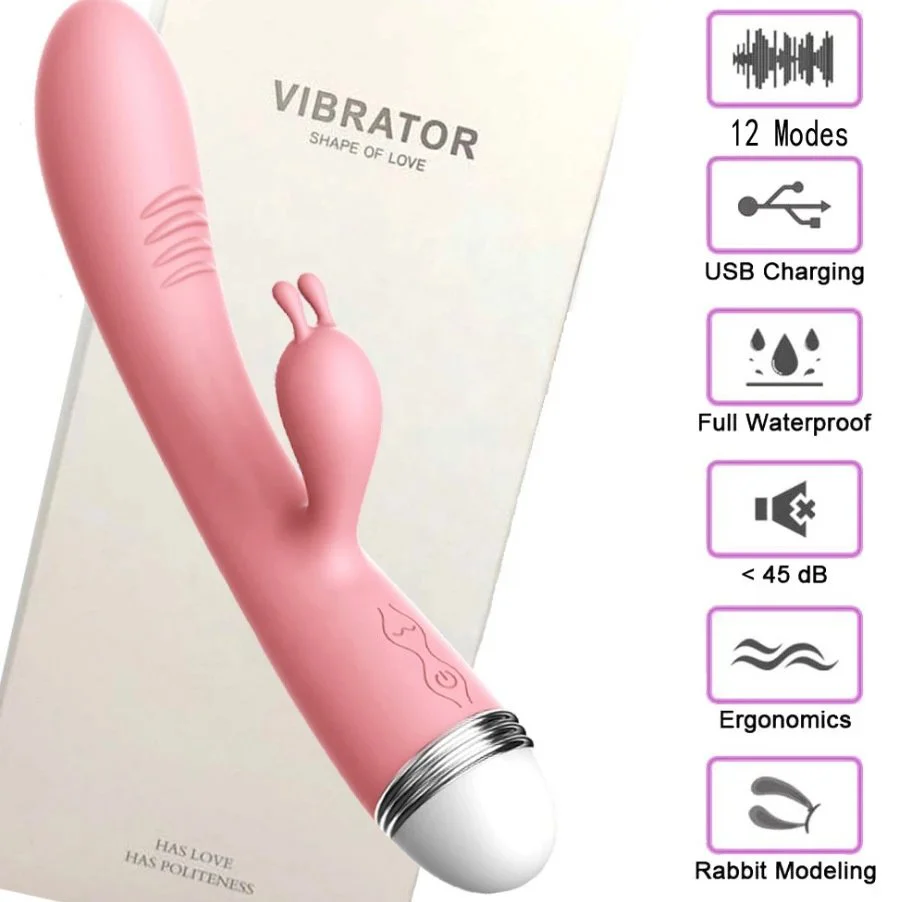 12 Vibration USB AV Rabbit Vibrator G Spot Lilo Dildo Vibrator Sex Toys for Women