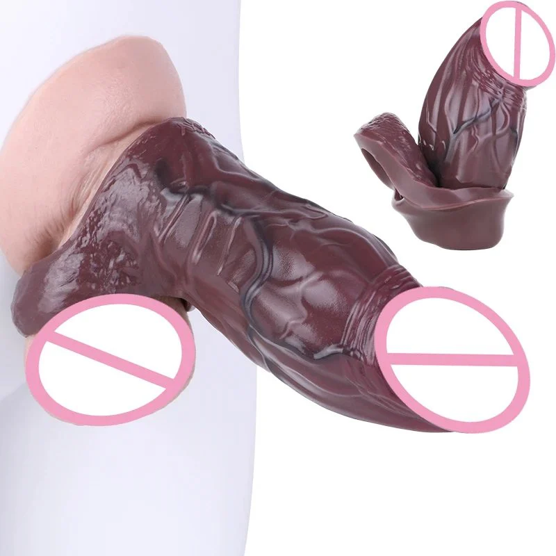 Closed Brown Thick Penis Sleeve With Anti-drop Silicone Dildo Extender Sex Toys for Couples Adult Men