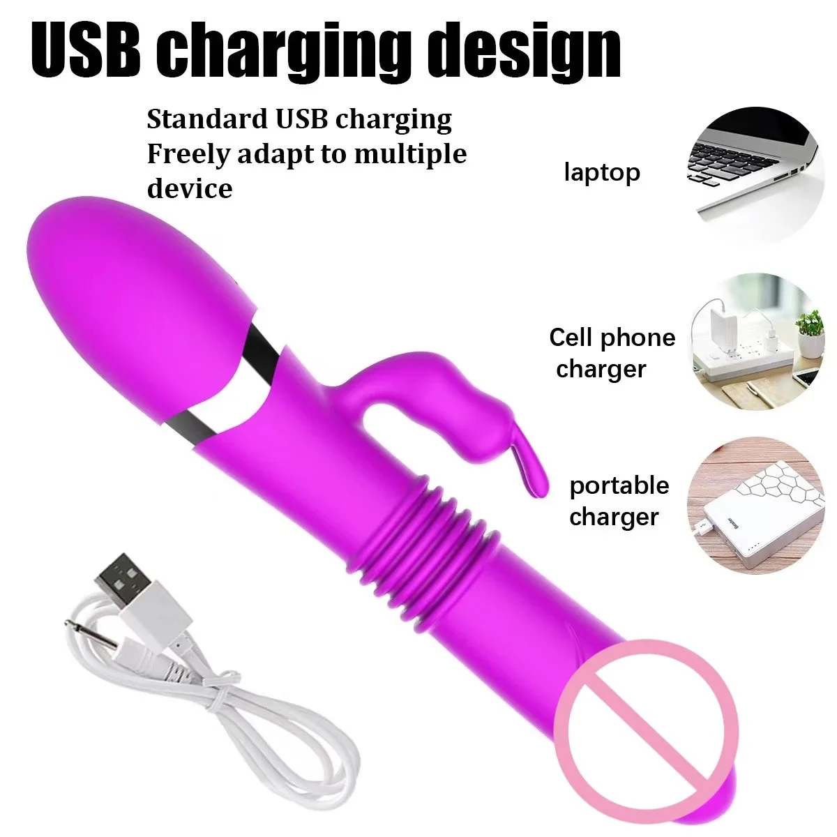100% Waterproof USB Charge Dildo With Thrusting and Vibrator for Female Masturbation Silicone Rabbit Vibrator