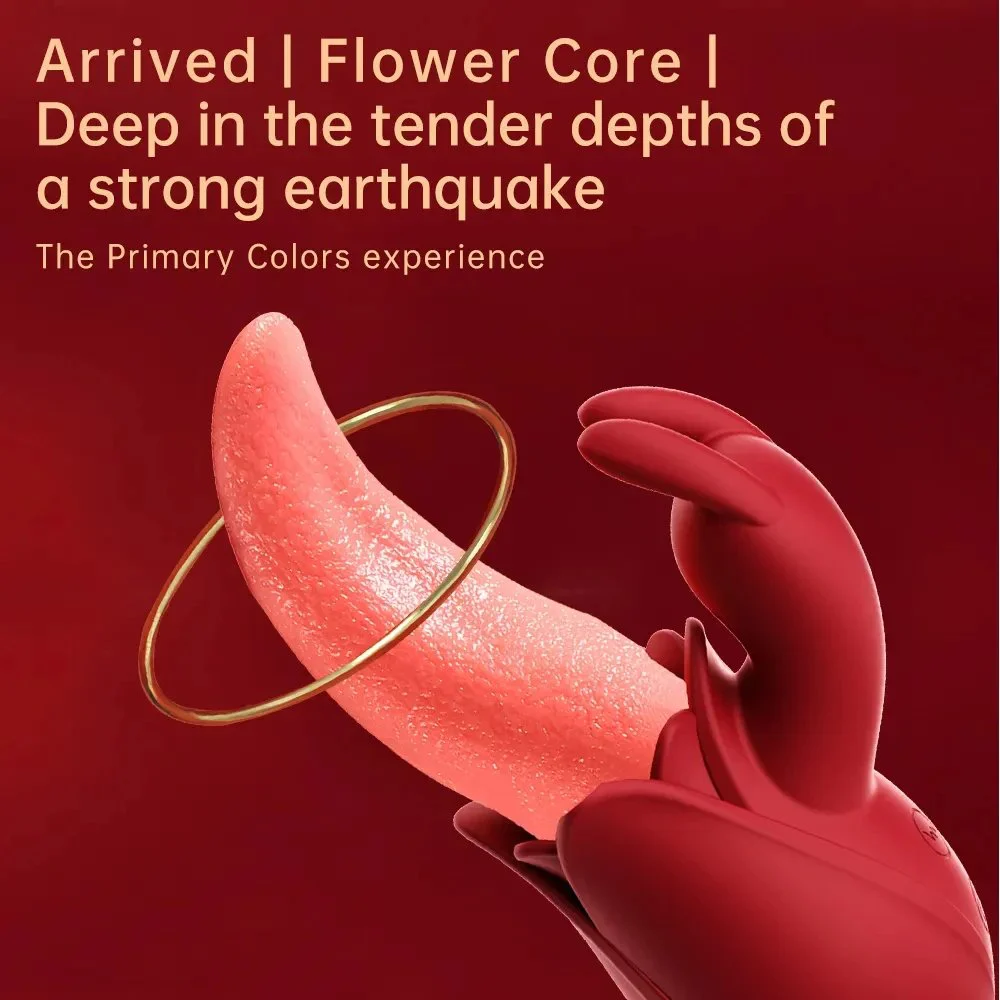 2 in 1 Tongue Licking Sucking Rabbit Vibrator Dildo Clitoris Licking Vibrator Thrusting Adult Toys for Women