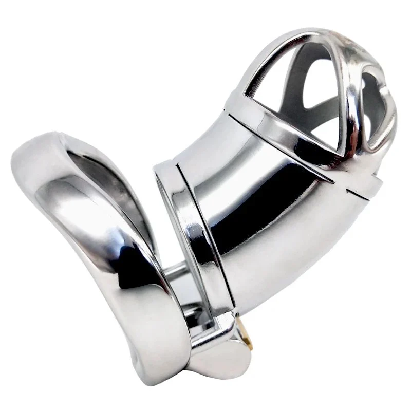 7cm Men Metal Chastity Cage Curved Ring Lock Penis in Cage Stainless Steel Chastity Cage for Man