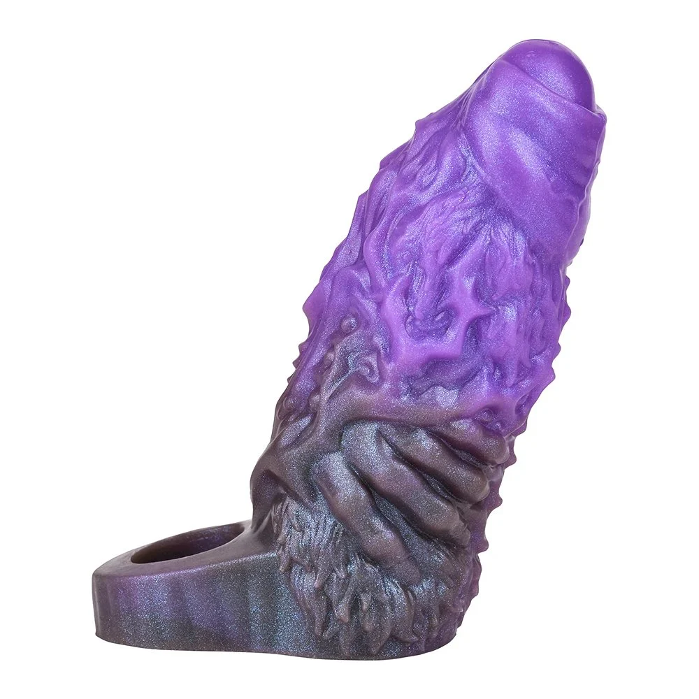 Amber Purple Fantasy Huge Dildo Male Penis Extender Soft Silicone Penis Enlargement Sleeve Couple Sex Toys