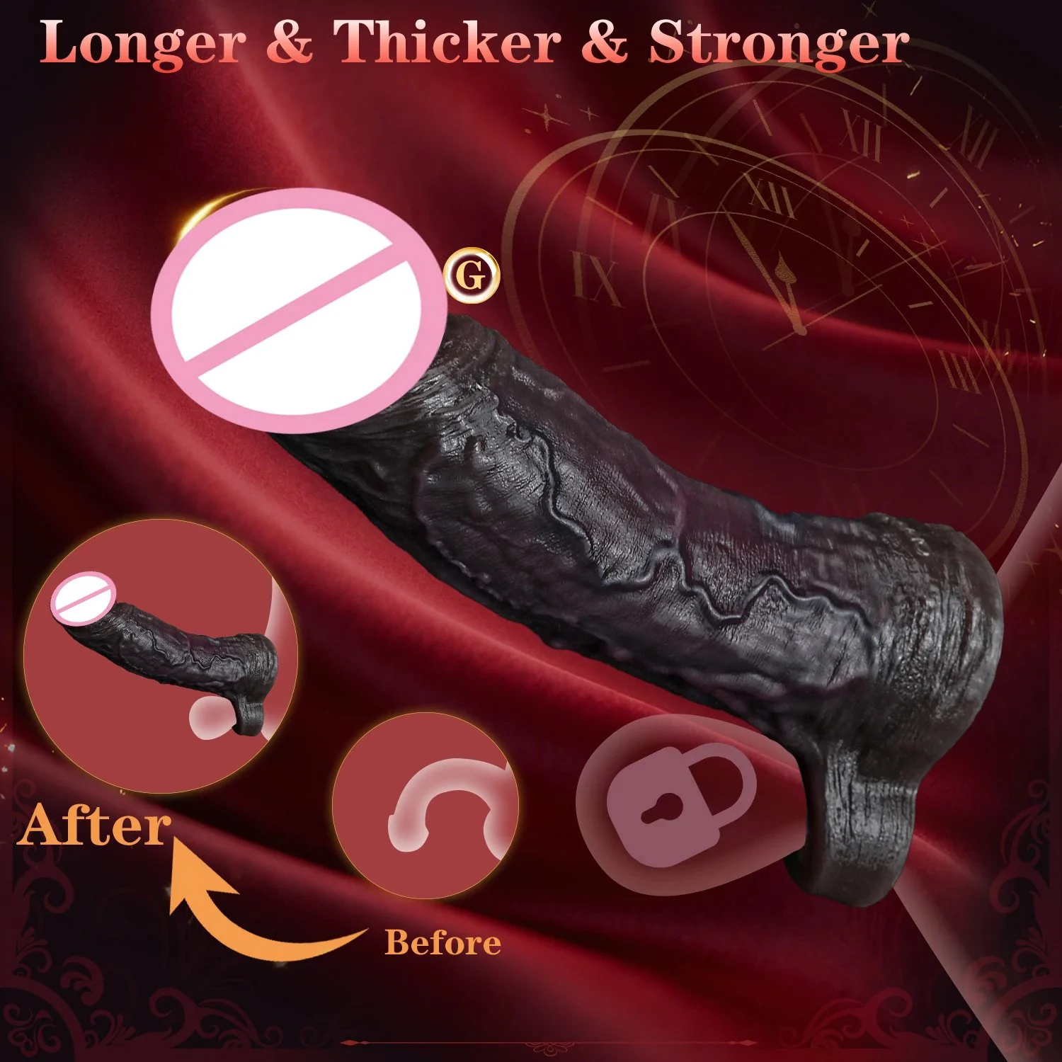 Black Knight Series Male Penis Extender High-Performance Enhancement Easy-to-Wear Silicone Penis Sleeve Adult Novelty Toy