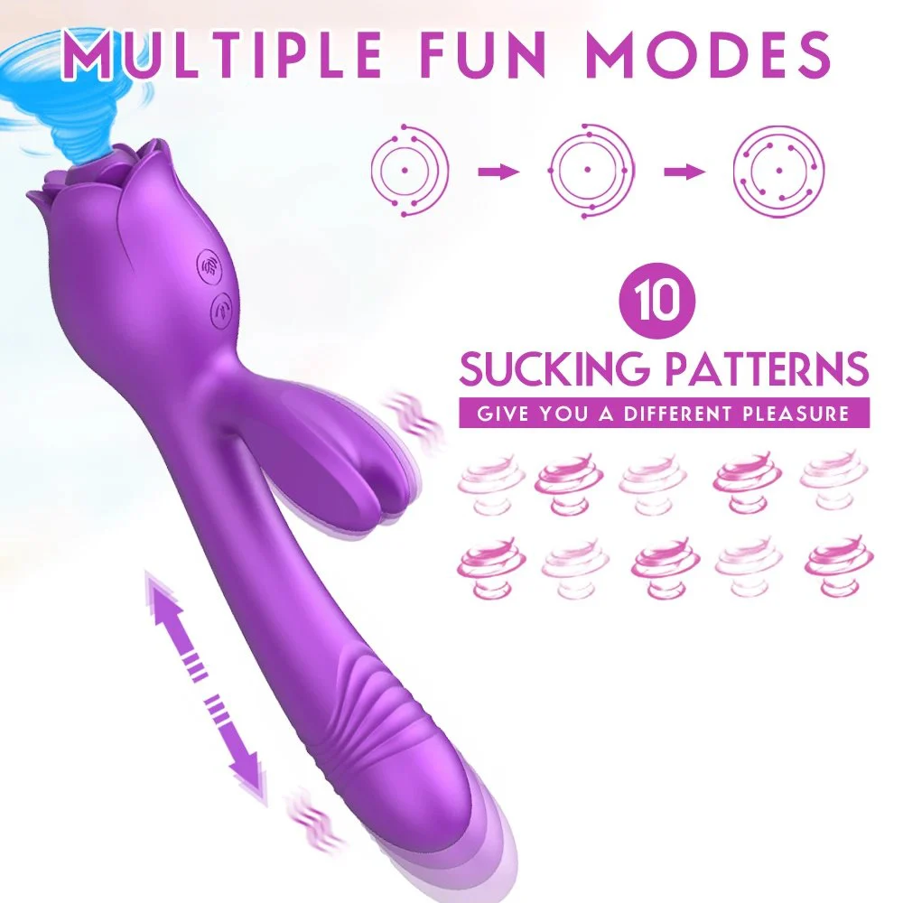 3 in 1 Sucking Telescoping Vibration G Spot Vaginal Clit Stimulator Rose Wand Rabbit Vibrator Women Sex Toys