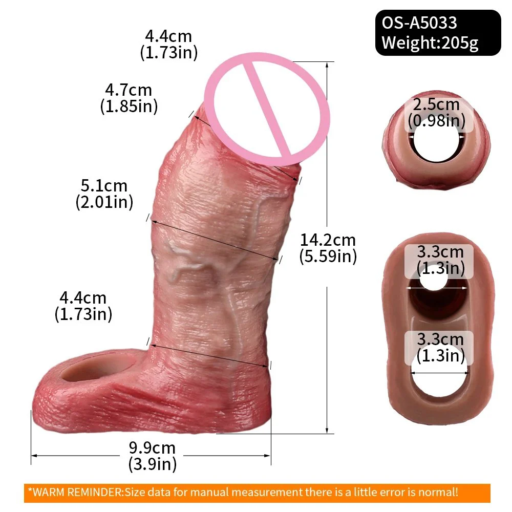 Double Opening Precision Modeling Experience Realistic Male Enlargement Penis Sleeve, Soft Simulation Skin Color Dildo Sleeve
