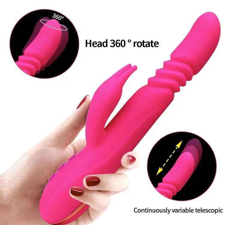 360 Degree Rotating Dildo Vibrator with Heating Telescopic Vibrating AV Rabbit Vibrator Female Masturbator!