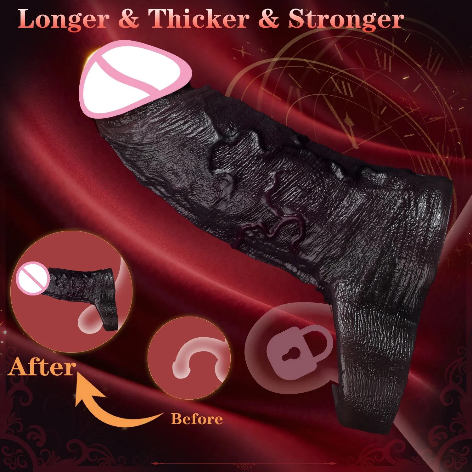 Black Duke Series Penis Enlargement Sleeve Conveniently Secure Male Penis Extender Platinum Silicone Cost-Effective Adult Toy