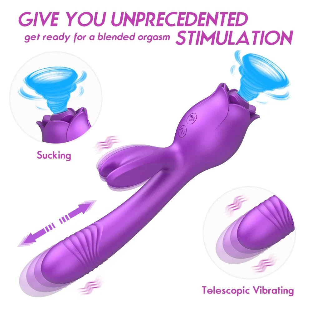 3 in 1 Sucking Telescoping Vibration G Spot Vaginal Clit Stimulator Rose Wand Rabbit Vibrator Women Sex Toys