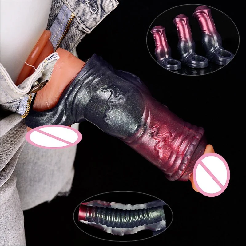 Animal Penis Sleeve with Convex Textures Reusable Penis Sleeve Cock Ring Fantasy Cock Extender Sleeve Penis