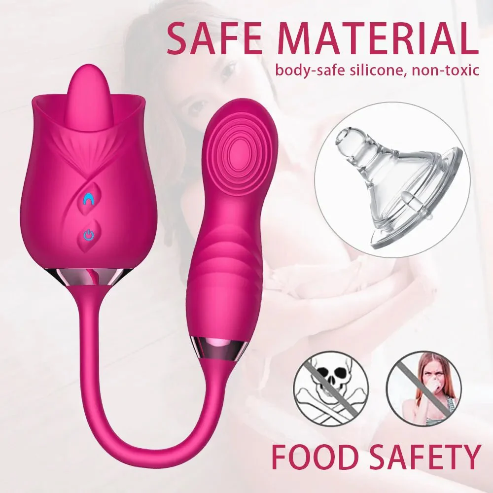 2 in 1 USB Charger Flower Red Rose Vibrator Silicone Dildo Vibrator Moves up and Down Rose Vibrator