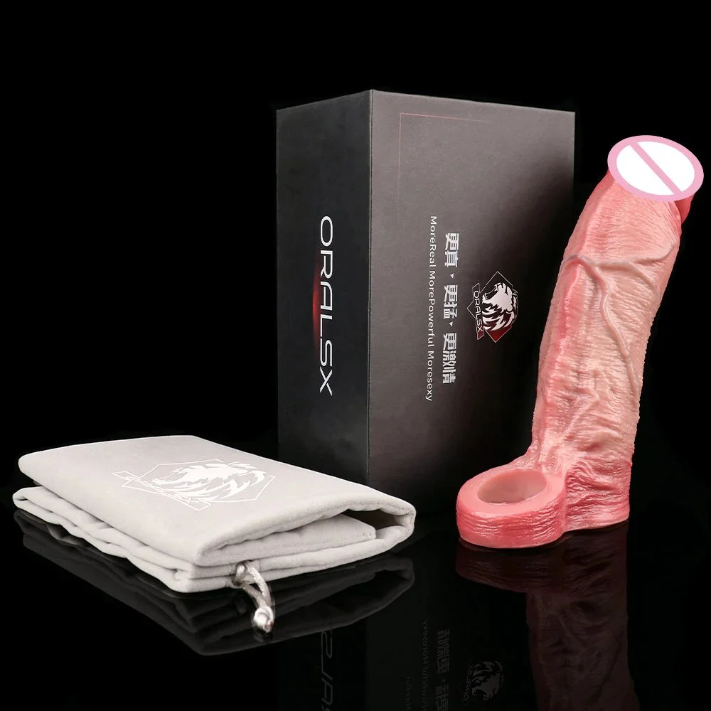 Liquid Silicone Penis Enlargement Thickened Extender for Man Girth Extender with Penis Ring for Ejaculation Delay
